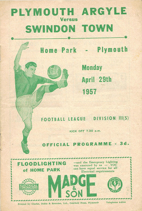 <b>Monday, April 29, 1957</b><br />vs. Plymouth Argyle (Away)